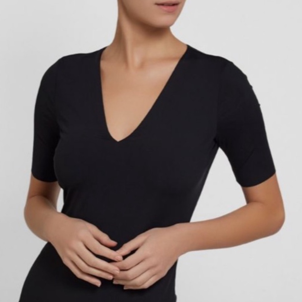Wolford Dark Olive Green V-Neck Short Sleeve
